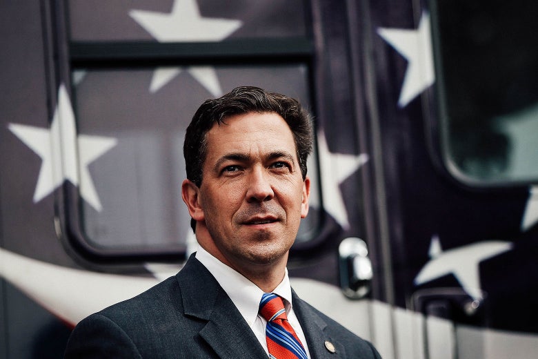 Mississippi state Sen. Chris McDaniel looks on during a campaign rally on June 23, 2014, in Flowood, Mississippi.